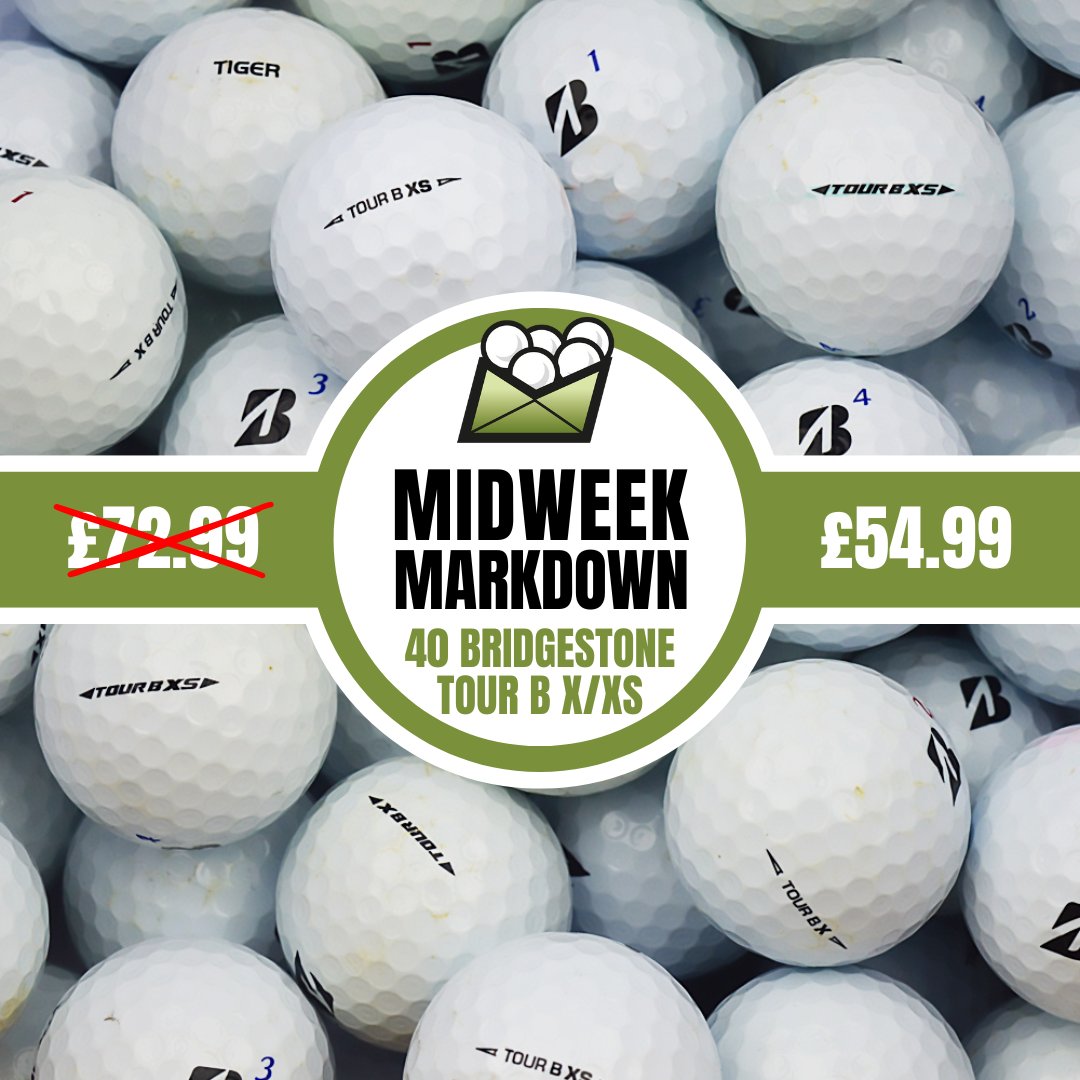 mailordergolf's tweet photo. Make sure you take advantage of this week’s Midweek Markdown! 💸

40 Bridgestone Tour B X &amp; XS (Grade A):
Was £72.99
Now £54.99

Price will reset tomorrow at 9am BST.

Available at https://t.co/BhdxHiqagO.

#midweekmarkdown #bridgestone #recycledgolfballs #lakeballs https://t.co/iVMy1ONz2Y