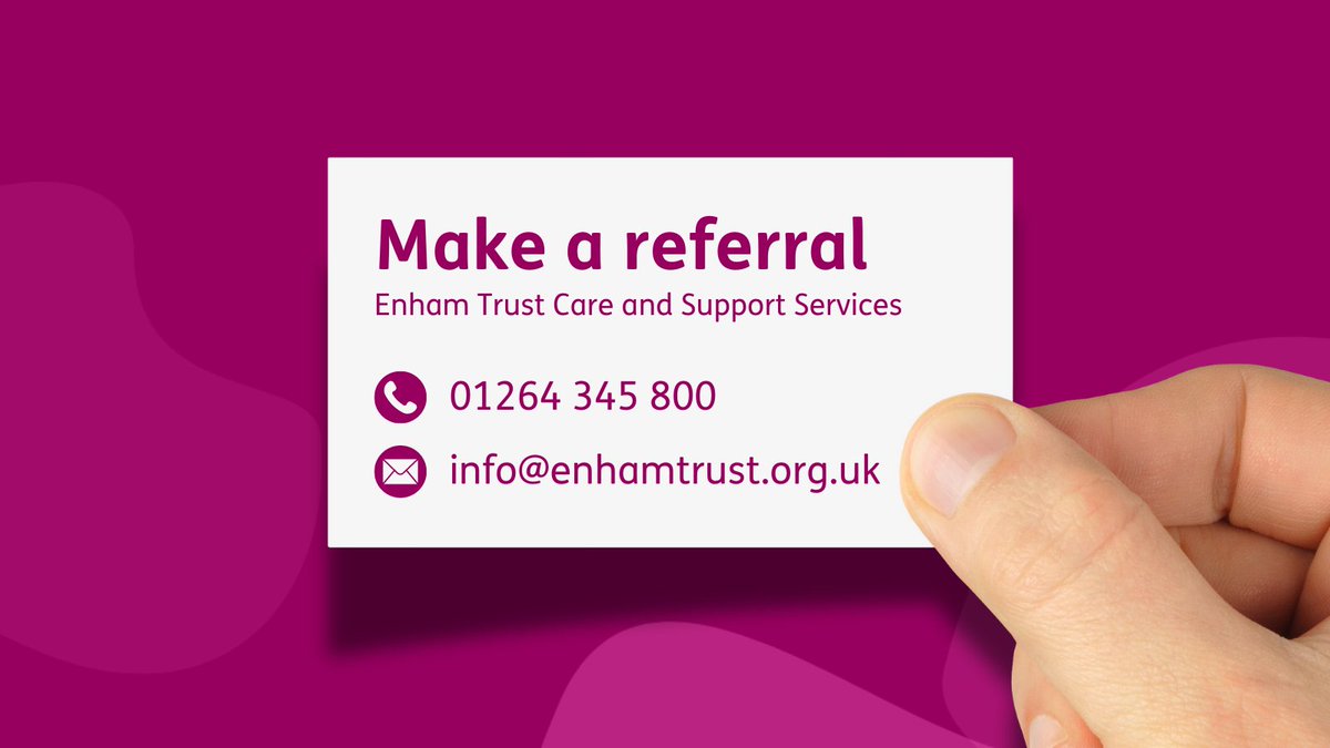 Enham Trust (@enhamtrust) on Twitter photo We're currently taking referrals for our #Disability Care and Support services 📢
Contact us and ask to speak to our friendly Care and Support Team for more information:
📞 01264 345 800
📧 info@enhamtrust.org.uk We're currently taking referrals for our #Disability Care and Support services 📢
Contact us and ask to speak to our friendly Care and Support Team for more information:
📞 01264 345 800
📧 info@enhamtrust.org.uk