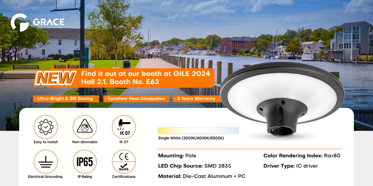 GraceLighting's tweet photo. The Grace Lighting LED Post Top NYX offers superior energy efficiency and quality of light. A versatile lighting solution designed to meet your outdoor lighting needs. Ultra-bright &amp; bill Saving, and great heat dissipation. IP65. 
👉info@gracelighting.net
#ledlight #gracelighting https://t.co/aXzz55dYFQ