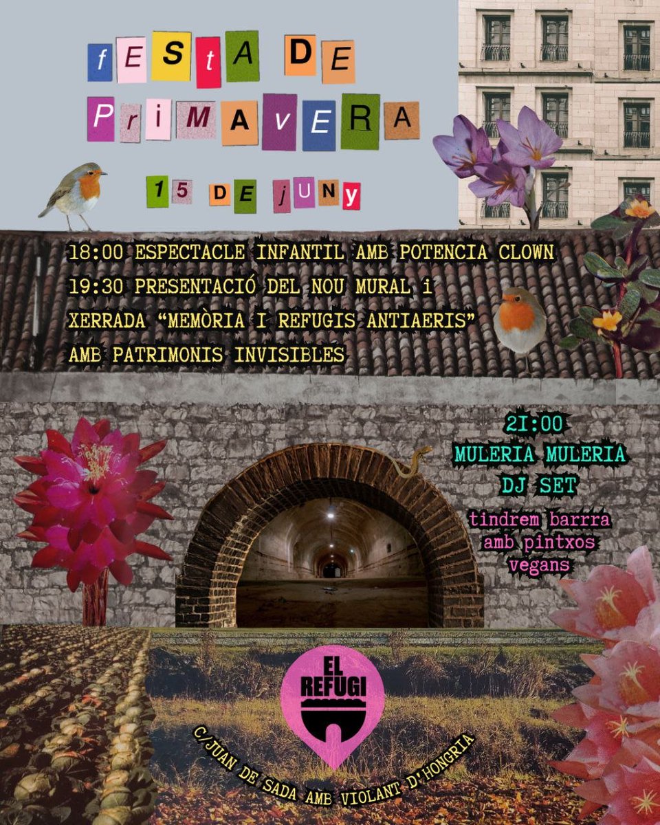 EspaiRefugi's tweet image. Com cada any, el Refugi celebrem la primavera i la entrada de l'estiu, els dies llargs, les hores de llum i que exisitm. I volem donar visibilitat al refugi antiaeri de la guerra civil número 1513, el que tenim sota els nostres peus i que dóna nom a l'espai comunitari.