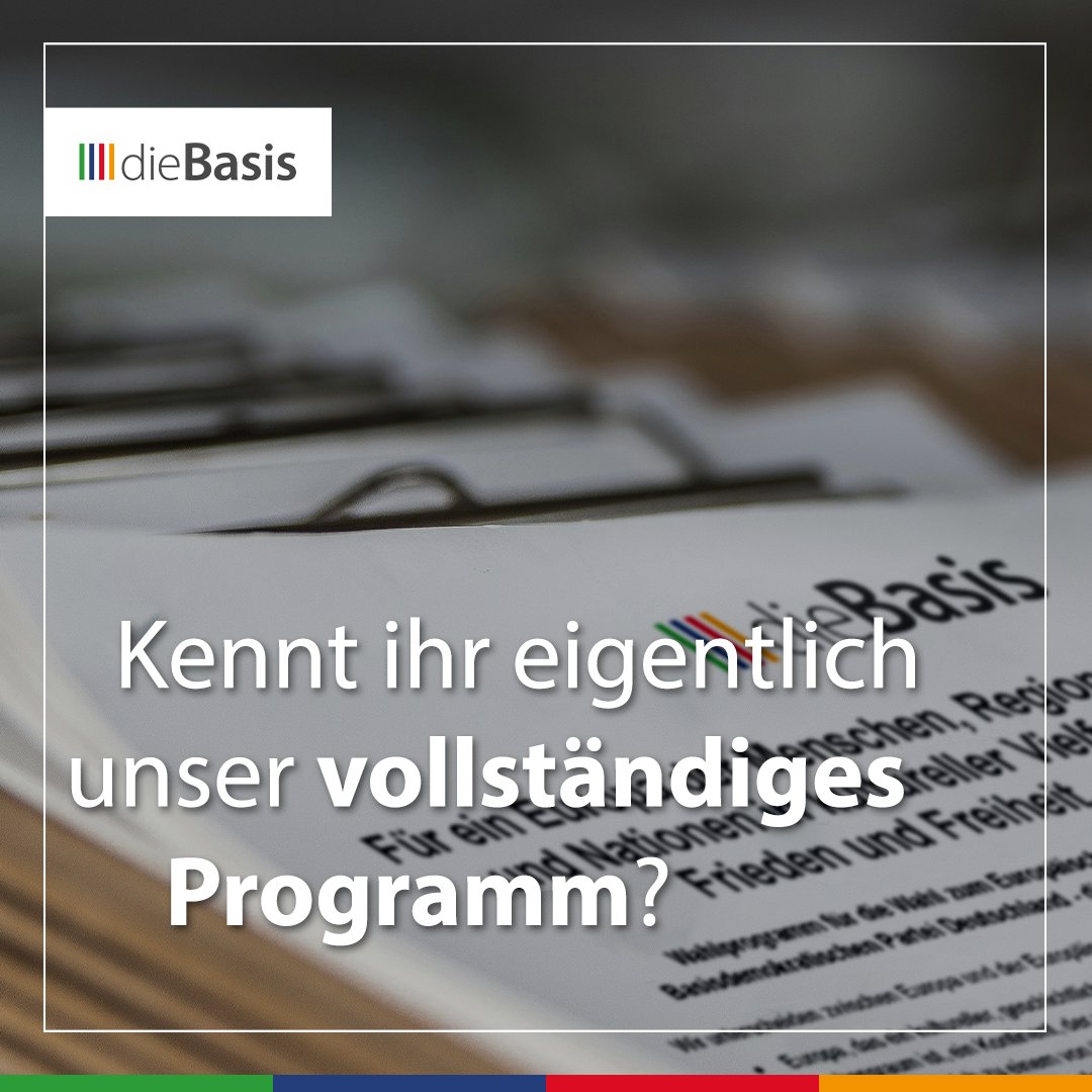 dieBasis Wahlprogramm zur EU-Wahl 2024

Das Programm der Basisdemokratischen Partei Deutschland wurde aus den EU-Wahlprogramm-Vorschlägen der „Arbeitsgemeinschaft EU und Europa“ der Partei dieBasis zusammengestellt.

Es basiert auf den vier Säulen (Freiheit, Machtbegrenzung,