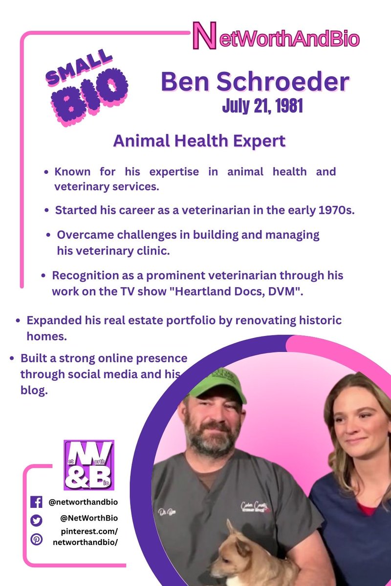 NetWorthBio's tweet photo. "Meet Ben Schroeder, a vet with a heart of gold 💕🐾. From TV fame to thriving clinic, read his inspiring story and learn how he turned passion into success 
https://t.co/GrSYhNX7B8

#BenSchroeder #HeartlandDocsDVM #networthandbio #nethworth #CelebrityNetWorth #CelebrityBio https://t.co/wM3wayMyZX