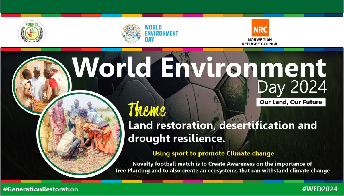 fourcinigeria's tweet photo. 🌍💚 Let’s work together to restore our lands and ensure a greener, more resilient world. Happy World Environment Day! 💚🌍
#WorldEnvironmentDay #LandRestoration #Desertification #DroughtResilience #FOURCi #ClimateAction #SustainableFuture #NRC https://t.co/zdkYEjzia1