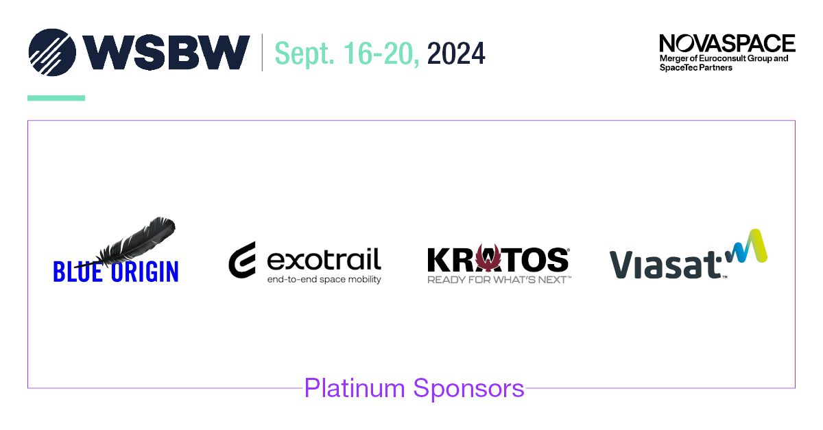 📣 We are pleased to welcome new Platinum Sponsors for #WSBW 2024: <a href="/blueorigin/">Blue Origin</a>, <a href="/exotrail/">Exotrail</a>, <a href="/KratosDefense/">Kratos</a> and <a href="/viasat/">Viasat</a>.
Their trust and support are highly appreciated. 

Become a sponsor for this global event: wsbw.com/partners/becom… 
Get registered now: wsbw.com/registration/