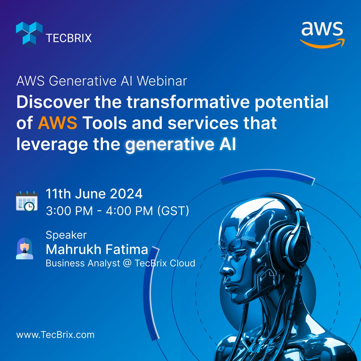 tecbrix's tweet image. Join us for an insightful #webinar on #AWSGenerativeAI! 🌟 Explore the transformative potential of #AWStools and services that leverage #generativeAI to solve complex problems, automate processes, and create rich, dynamic user experiences.
 🔗Register Now: events.teams.microsoft.com/event/04126ba2…