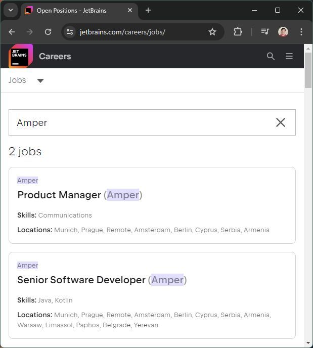 The Amper team is hiring! We're looking for both a Product Manager and a Senior Software Developer to help build our new build tool.

Check out our Jobs page for details - just search for "Amper":
jetbrains.com/careers/jobs/ 

Sharing for more visibility would also be appreciated!