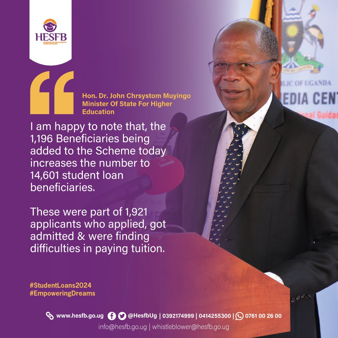 #Happening: 

The Minister of State for Higher Education, Hon. <a href="/DrMuyingo/">Dr Chrysostom Muyingo</a> releasing the list of Loan Scheme Beneficiaries for the AY2023/24.

Cc <a href="/Makerere/">Makerere University</a> <a href="/kyambogou/">KYAMBOGO UNIVERSITY</a> <a href="/NdejjeUnive/">Ndejje University</a> <a href="/kiuvarsity/">Kampala International University</a> <a href="/campusbeeug/">Campus Bee</a> <a href="/newvisionwire/">The New Vision</a> <a href="/DailyMonitor/">Daily Monitor</a>