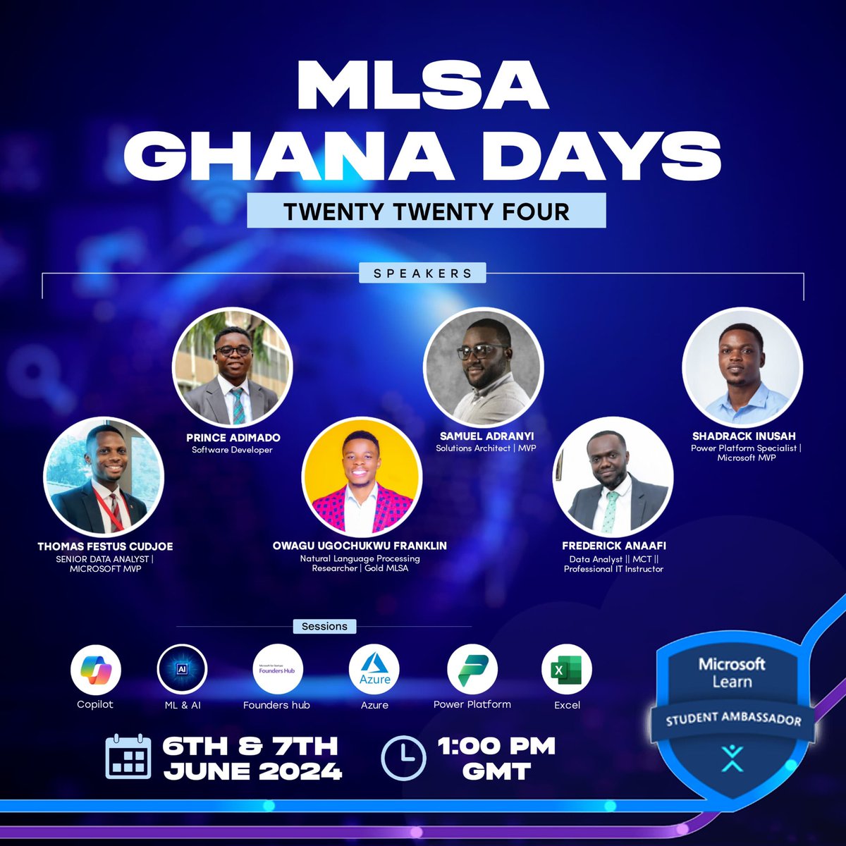 Join us tomorrow, June 6th, for MLSA Ghana Days 2024—an electrifying tech event brought to you by student ambassadors for Microsoft. Don't miss out! Secure your spot now to delve into the latest tech trends and innovations. Already registered? See you at 1pm sharp

#mlsaghanadays