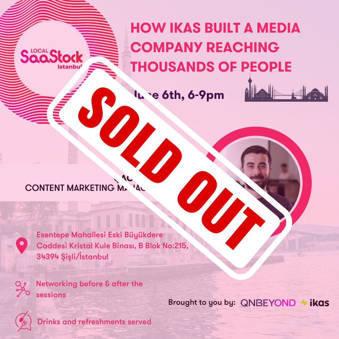 Tomorrow's #SaaStockLocal Istanbul event is SOLD OUT! 💥 Our 100+ attendees will hear from @cagrihoca as he shares insights on building a media company for SaaS; including how @ikasturkiye reached 300K+ organic blog visitors and 230K+ YouTube subscribers👀 #SaaS #network #media