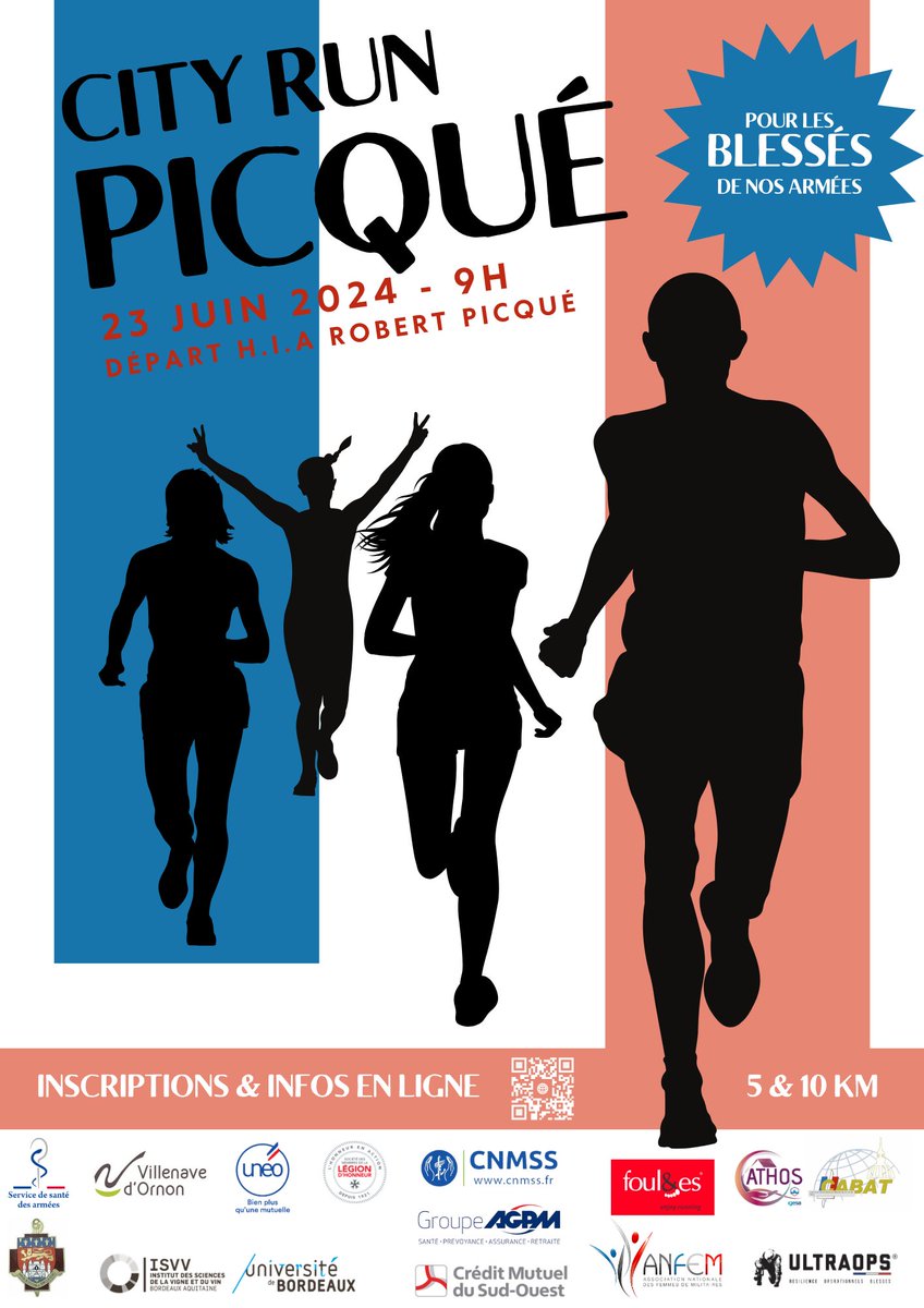 ArmeesNoA's tweet image. L’Hôpital d’Instruction des Armées Robert Picqué se mobilisent au profit des #blessés des forces armées et de la Gendarmerie nationale, en organisant le 23 juin 2024 la City Run Picqué, course solidaire. Les inscriptions sont ouvertes sur protiming.fr
@santearmees