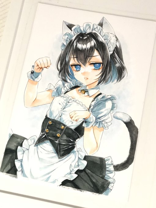 新しいメイドにニャンコのポーズをお願いしたら嫌そうな顔でファイティングポーズされた #アナログイラスト 