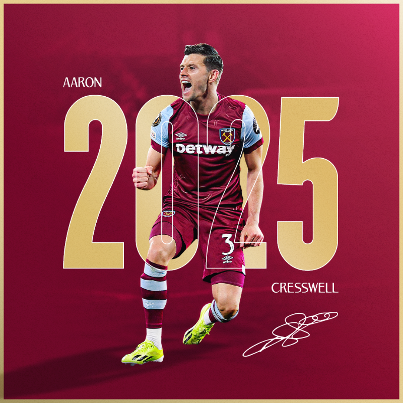 WestHam's tweet photo. We are delighted to confirm that @Aaron_Cresswell has signed a one-year contract extension with the Club 📝