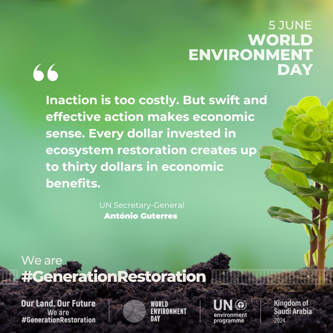 Today is the #WorldEnvironmentDay 🌍🌿 We can all be part of the #GenerationRestoration by joining forces and give nature a helping hand for a more sustainable world. Have a look at @UNEP guide 👉 shorturl.at/Dv4bj