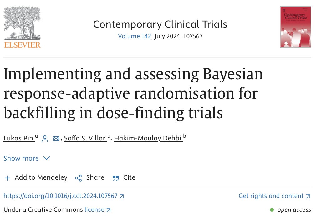 Lukas Pin (@pinlukas96) on Twitter photo 🚀 New paper alert! 🚀 Exciting new results on "Implementing and assessing Bayesian response-adaptive randomisation for backfilling in dose-finding trials" by <a href="/PinLukas96/">Lukas Pin</a> , <a href="/SofiaSVillar1/">Sofia S. Villar</a> and <a href="/HakDehbi/">Prof Hakim Dehbi</a>. 📊🧬 Check out the full paper here: doi.org/10.1016/j.cct.… (1/14) 🚀 New paper alert! 🚀 Exciting new results on "Implementing and assessing Bayesian response-adaptive randomisation for backfilling in dose-finding trials" by <a href="/PinLukas96/">Lukas Pin</a> , <a href="/SofiaSVillar1/">Sofia S. Villar</a> and <a href="/HakDehbi/">Prof Hakim Dehbi</a>. 📊🧬 Check out the full paper here: doi.org/10.1016/j.cct.… (1/14)