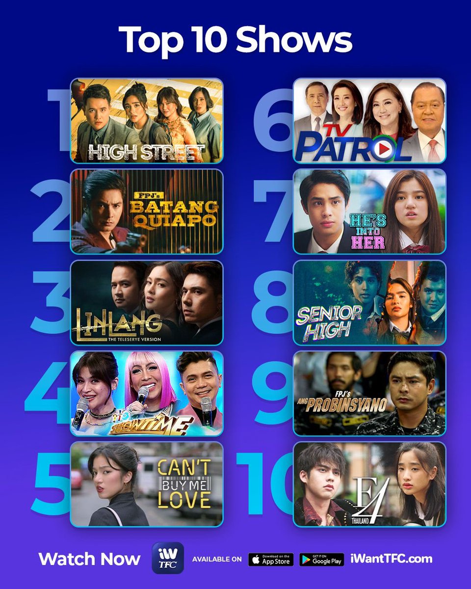 Nakapasok ba sa TOP 10 SHOWS this week ang fave mo? 🤩 Tuloy-tuloy lang ang panonood! Stream them all on @iwanttfc! app.iwanttfc.com/DTop10Shows