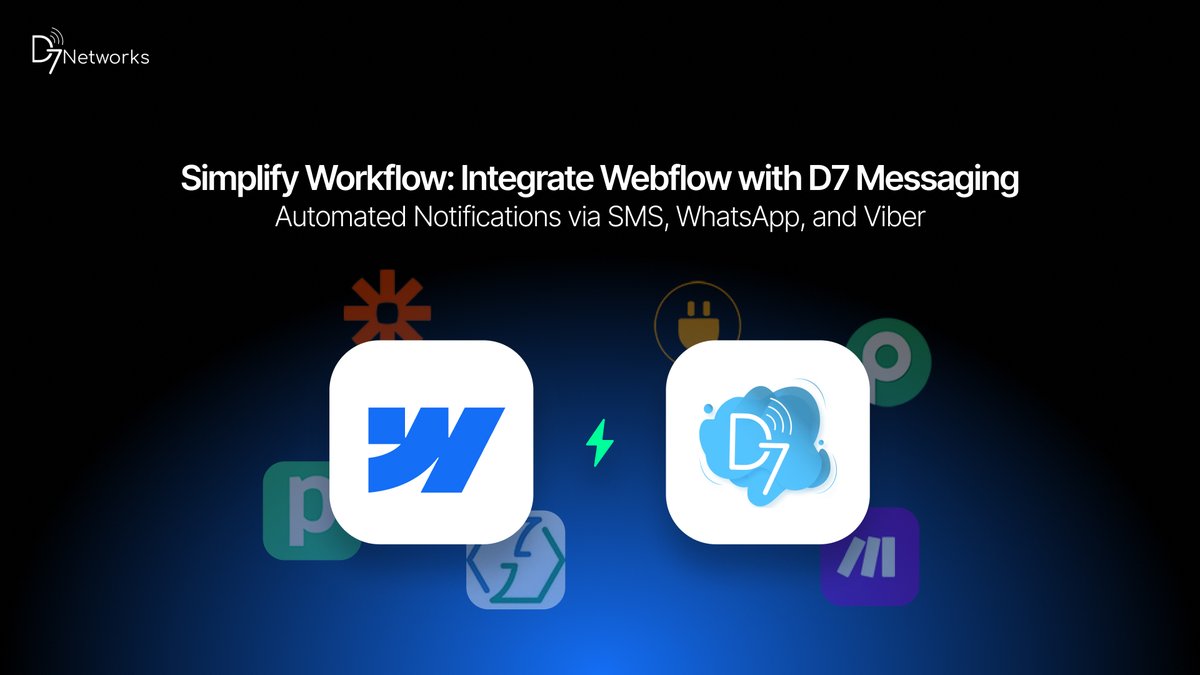 D7SMS's tweet image. Integrate Webflow with D7 Messaging for instant updates via SMS, WhatsApp, and Viber. Connect easily with #Zapier, #ZohoFlow, and more. Enhance communication effortlessly! 
#Webflow #Automation #APIs