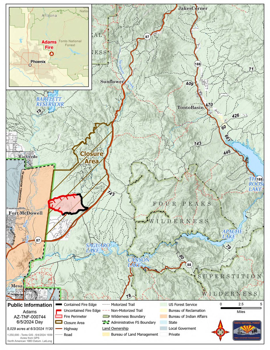 TontoForest's tweet photo. #AdamsFire UPDATE 6/5/24: The fire is 5,029 acres w/ 49% containment. Today, firefighters will continue to patrol control lines and mop up. InciWeb Adams Fire: https://t.co/pqQJEcyQdC…. #TontoNF https://t.co/UCoYa5qOp8