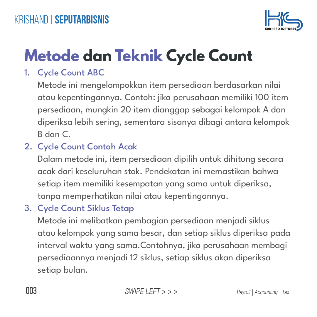 krishand's tweet photo. Dalam praktik manajemen gudang, terdapat sebuah istilah yang dikenal sebagai “Cycle Count“. Ini merupakan metode atau teknik yang umum digunakan untuk melakukan perhitungan stok secara berkala dan akurat. 

https://t.co/4md0EG6o5w

#cyclecount #inventory #stokbarang #krishand https://t.co/ROeUBft5cz