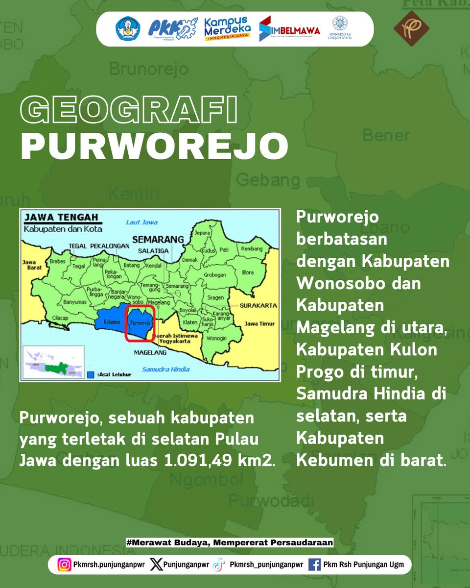 Punjunganpwr's tweet photo. "Merawat Budaya, Mempererat Persaudaraan." 

Halo, Sobat PKM! 
Siapa yang pernah ke Purworejo? Purworejo itu dimana sih? Yuk, simak informasinya di atas!

Ikuti terus perjalanan kami, ya! 

#pkm #pkm2024 #pkmpendanaan2024 #purworejo #geografis https://t.co/NDPXKkE9Rc