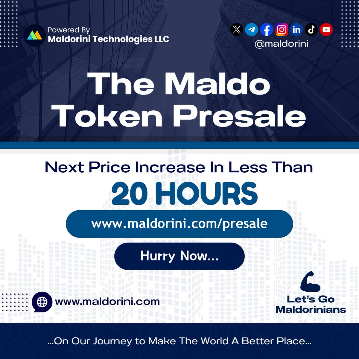 maldomaxtoken's tweet photo. It's A Great Day Maldorinians...
The Maldo Token presale next price increase is less than 20 hours from now... 
HURRY NOW....
🦾Let's Go Maldorinians... 

#Maldorini #Maldo #MLD #Ethereum #ETH #Blockchain #Bitcoin #BTC #Cryptocurrency #Crypto #cryptowhale #CryptoInvestors #CryptoMarketing #Ripple #XRP