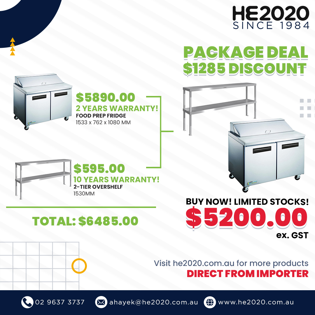 SAVE OVER $1200! Elevate your kitchen operations with our unbeatable package deal! Get our Food Prep Fridge along with a 2-Tier Overshelf, perfect for maximizing efficiency and organization, ALL FOR JUST $5200. Reach out to discuss different sizes!

online.fliphtml5.com/qmob/uiwg/