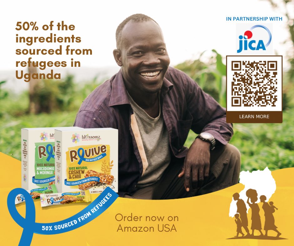 ZahrafiLTD's tweet photo. Every morning we wake up, 15,000 more people are forcibly displaced due to conflicts and other emergencies. #Blossomz Revive #BreakfastBars aim to improve the livelihood of refugees. Developed in partnership with @JicaUganda under the #TravelBeyondBarsProject. #EconomicInclusion https://t.co/3UryB6QEcA