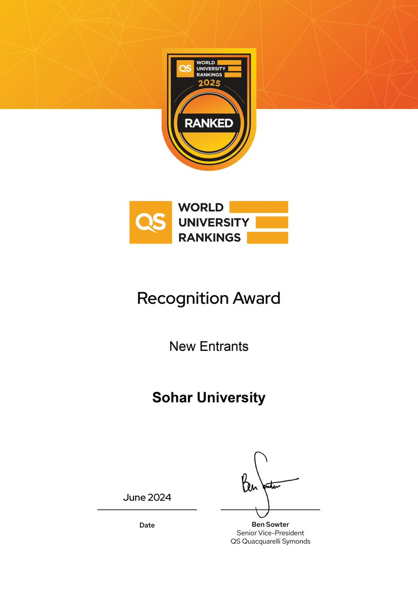 Soharuniv's tweet photo. New ranking achievement!

هذا الإنجازُ ليسَ غايةً بحدّ ذاته، بل هو بدايةٌ لرحلةٍ جديدةٍ لنضي المستقبل ✨

#جامعة_صحار_للعالمية

@moheriom https://t.co/PaWbolH7yc