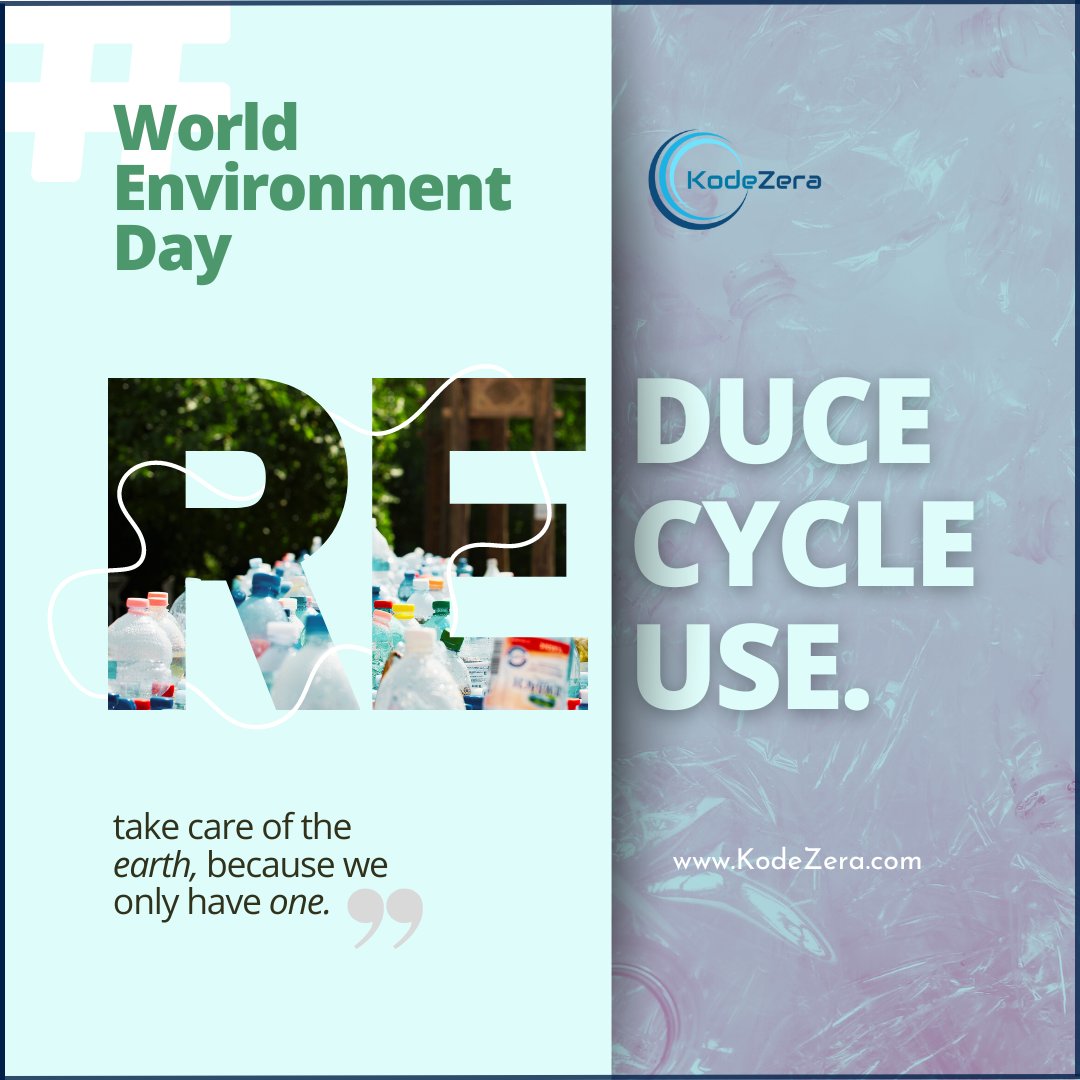 weareKodeZera's tweet photo. It's #WorldEnvironmentDay! KodeZera stands with the movement for a healthier planet. Every step counts. What's your eco-friendly action for today? 
.
#KodeZeraCares #WorldEnvironmentDay #SustainabilityGoals #ReduceReuseRecycle #TogetherWeCan #KodeZera #ITsolutions https://t.co/8cKod6l3Dh