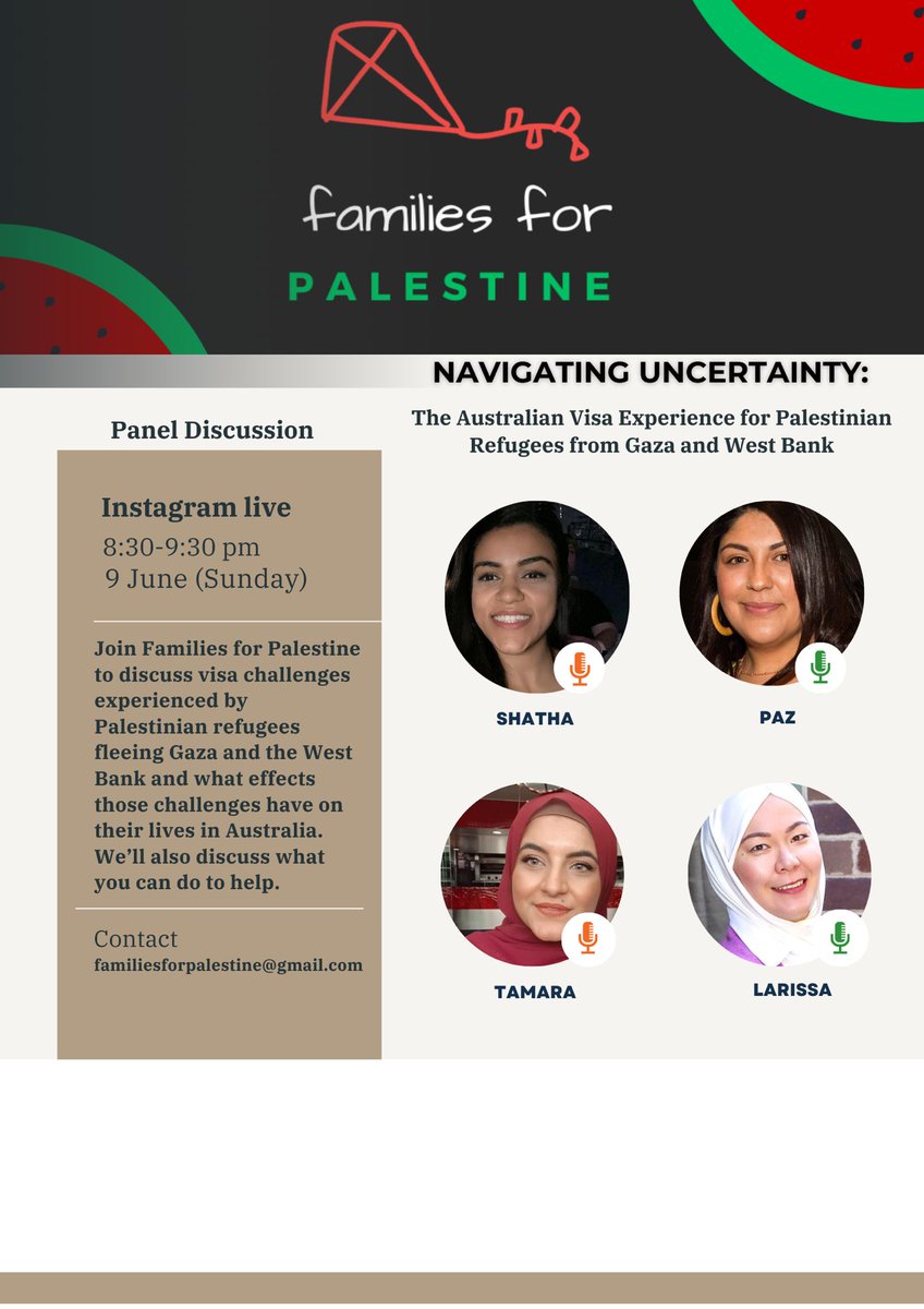 Navigating Uncertainty: The Australian Visa Experience for Palestinian Refugees from Gaza &amp; the West Bank

Join us to discuss the challenges Palestinian refugees face &amp; their impact on lives in AU. Learn about humanitarian support, policy, charities, mental health, &amp; solutions.