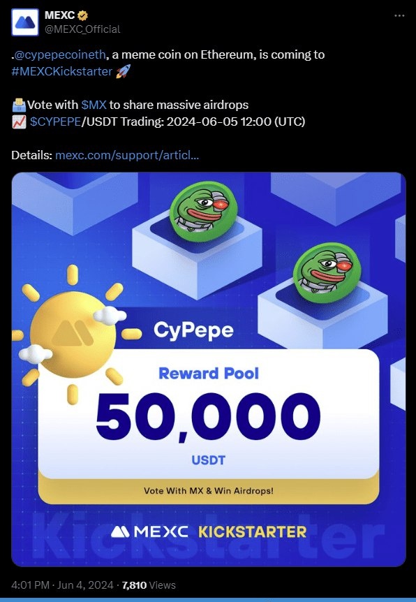 kdrocku1's tweet photo. 🆕 New CyPepe (#CYPEPE) event! 
 
05 Jun 2024 
#MEXC Listing https://t.co/L5yvfw1ScJ