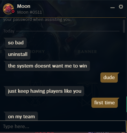 MortyKnowsBest's tweet photo. Messaging over an ARAM loss about rank difference is CRAZY. YOU ARE MENTALLY ILL, sanest D4 1LP player. https://t.co/JxdMy3GCIw