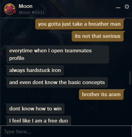 MortyKnowsBest's tweet photo. Messaging over an ARAM loss about rank difference is CRAZY. YOU ARE MENTALLY ILL, sanest D4 1LP player. https://t.co/JxdMy3GCIw