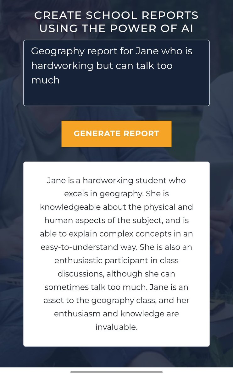 TeachersReport's tweet photo. Generate full flowing reports for your students using minimal input text. 50 free credits and no credit card required. Take a look at how Teachers Report can save you hours writing your reports https://t.co/87G4ybXiwN https://t.co/A6Tu8XYsHM