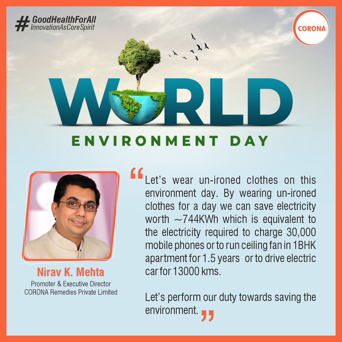 We all play a role in addressing climate change. 

We can collectively decrease our carbon footprint and take pride in creating a healthier planet for future generations.

#CORONA #CORONARemedies #GoodHealthForAll #WorldEnvironmentDay #GenerationRestore #sustainability