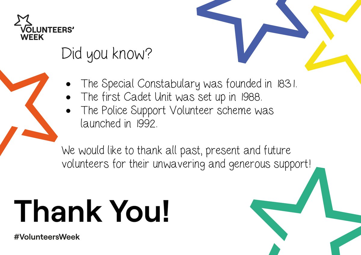 Did you know?
• The Special Constabulary was founded in 1831.
• The first Cadet Unit was set up in 1988.
• The Police Support Volunteer scheme was 
launched in 1992.
We would like to thank all past, present and future 
volunteers for their unwavering and generous support