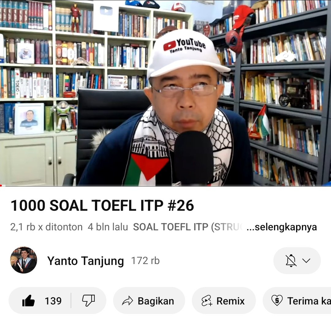 Pak Yanto, dosen Bahasa Inggris di Universitas Jambi, adalah sosok dibalik kanal YouTube untuk belajar TOEFL bernama Yanto Tanjung. 

Penjelasan beliau mudah dipahami sehingga sangat membantu proses belajar. Selain itu, Pak Yanto juga menyuarakan kemerdekaan Palestina 🍉