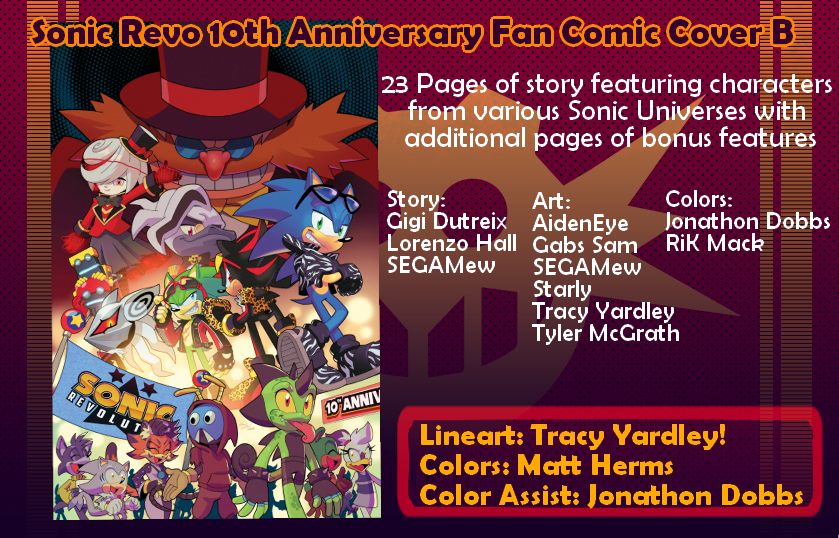 Here we have Cover B of the fan comic for Eggman Revolution, designed by <a href="/GigiD_Sonic/">Gigi Dutreix🍉</a>, Lorenzo Hall, <a href="/SEGAMew/">SEGAMew 🔜 Animate Philly D33 D34</a>, <a href="/AidenEye99/">AidenEye</a>, <a href="/giugabs/">☀️🐶💜🤍 GABS SAM 🤍💜🐶☀️🔜</a>, <a href="/DrStarline/">.°• ☆🍂 Starly ✨🍄🌿</a>, <a href="/yardleyart/">Tracy Yardley!</a>, <a href="/Tyler_J_McGrath/">tyler-j-mcgrath.bsky.social</a>, @JonDobbsArt, and <a href="/RikDraws/">RiK Mack!</a>. You can buy tickets using the link in the replies.

-Dr. Eggman