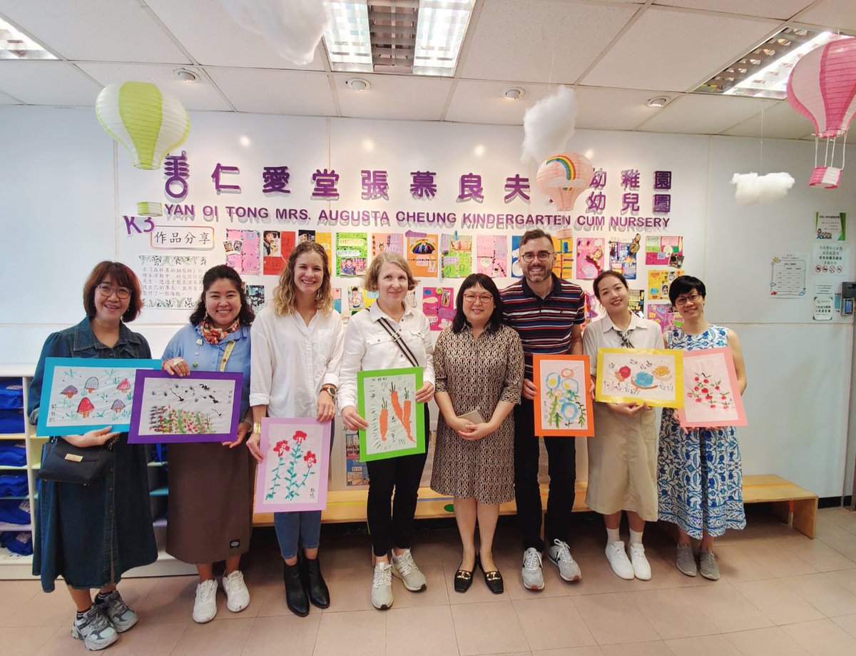 ECE_EdUHK's tweet photo. 🏫Principals Betty Yau & Yeung Choi Ming welcomed #InCRECE2024 delegates @Dr_A_Bautista, Eliza Wu, @AunioPirjo, EeLynn Ng, Aizhan Ramazanova, Kelsey Carlton & Lê Thị Diệu Phú to Fairchild Kindergarten & Yan Oi Tong Mrs. Augusta Cheung Kindergarten cum Nursery on Monday. #EdUHK https://t.co/snVZVU2NNt