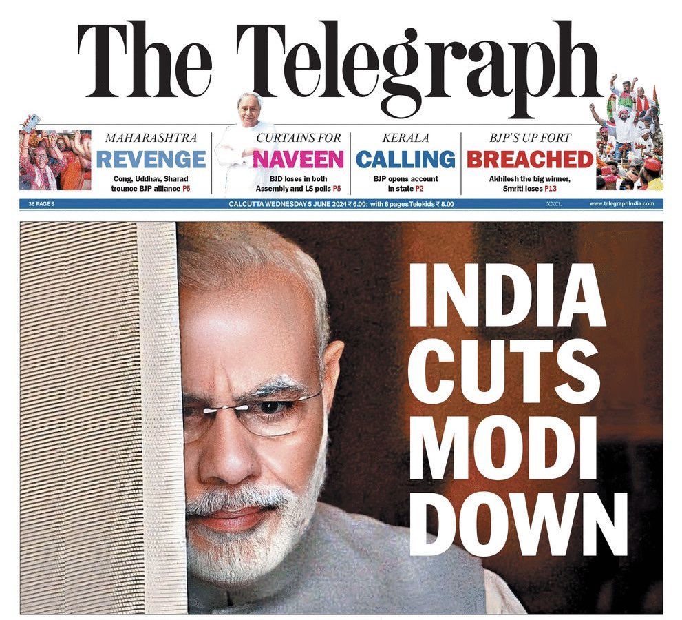 monalisac01's tweet photo. The four words that sum up the scenario best. #LokSabaElection2024 #electionresults #LokSabhaResult #TheTelegraph https://t.co/SmGbeVHFDP
