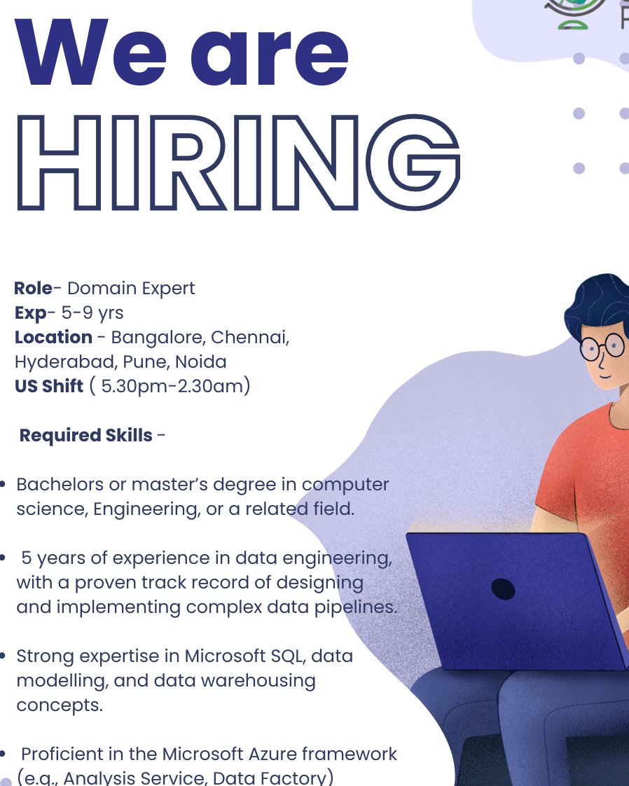 PoolGig's tweet image. #hiringalert #domainexpert #microsoftSql #datamodelling #datawarehousing #engineering #bangalorejobs #chennaijobs #hyderabadjobs #noidajobs
we are hiring !!