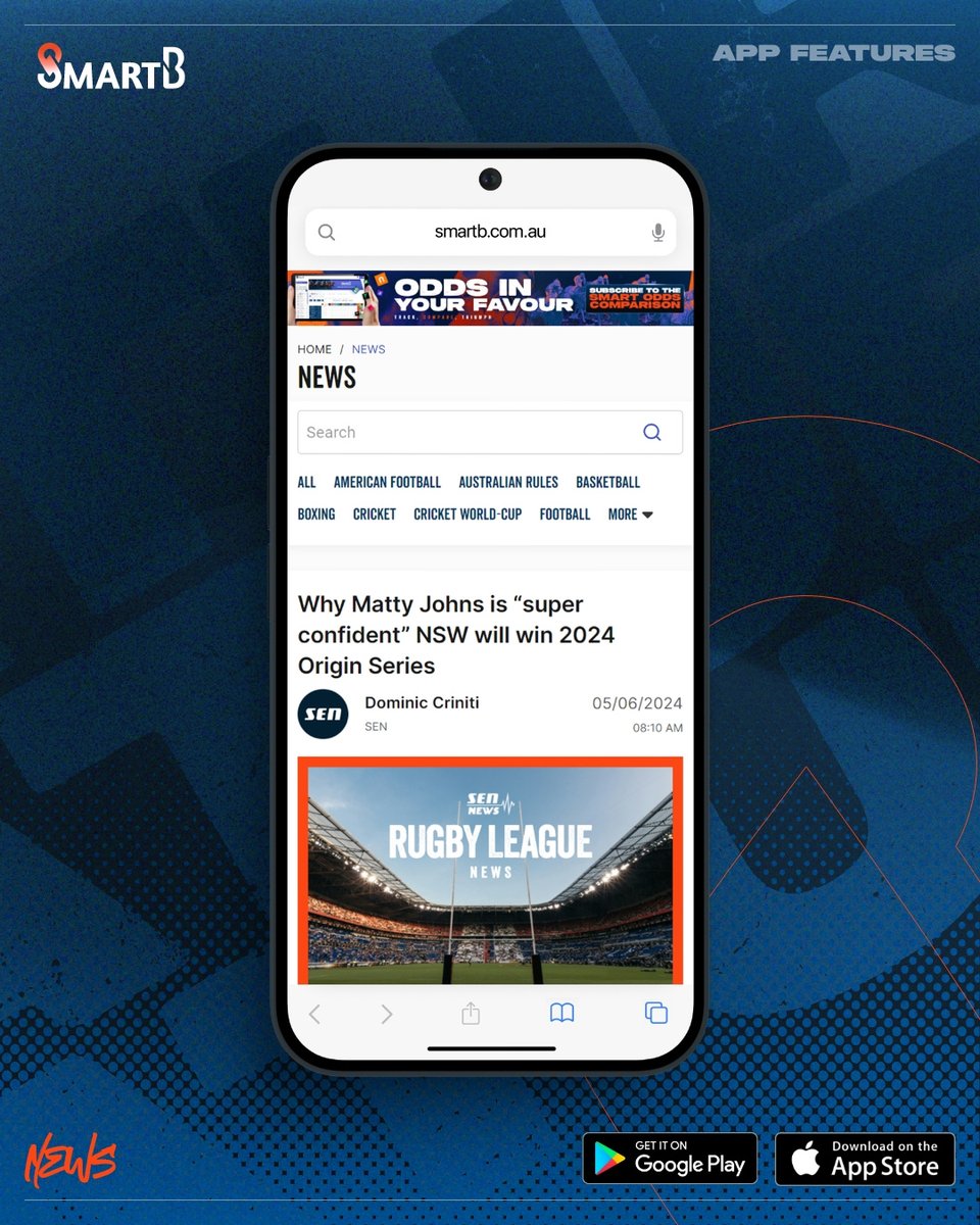 SmartBapp's tweet image. SmartB news tailored to you! 🤩
Stay on top of everything sports with news &amp;amp; updates in the app 👌

#smartbnews #smartbupdates #smartbsports #picks