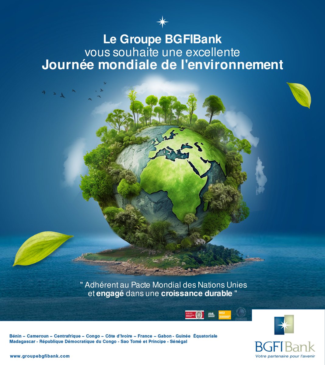 GroupeBGFIBank's tweet image. Le Groupe BGFIBank célèbre la Journée mondiale de l&apos;environnement !
Depuis notre adhésion au Pacte Mondial des Nations Unies en 2006, nous renforçons notre démarche  RSE. 
#worldenviromentday #Bank #finance #economy #BGFIBank #groupebgfibank