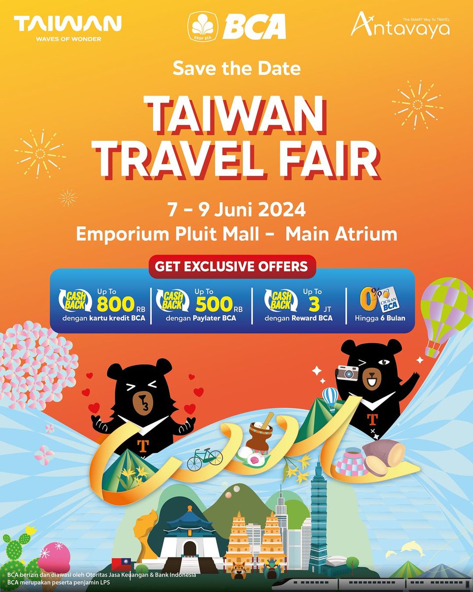 AntavayaID's tweet photo. Yuk ke #Taiwan bareng dan dapatkan diskon lainnya di acara #TTF di weekend ini! https://t.co/RNGrrbr9yQ