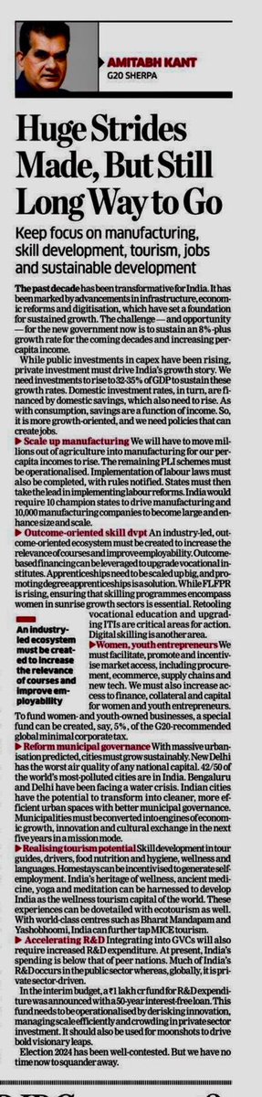 My article in ET on how the past decade has been transformative for India. Elections have been well contested. But we have no time to squander away. We need to be growth oriented by focusing on policies creating jobs. We need to scale up manufacturing to create jobs ; outcomes