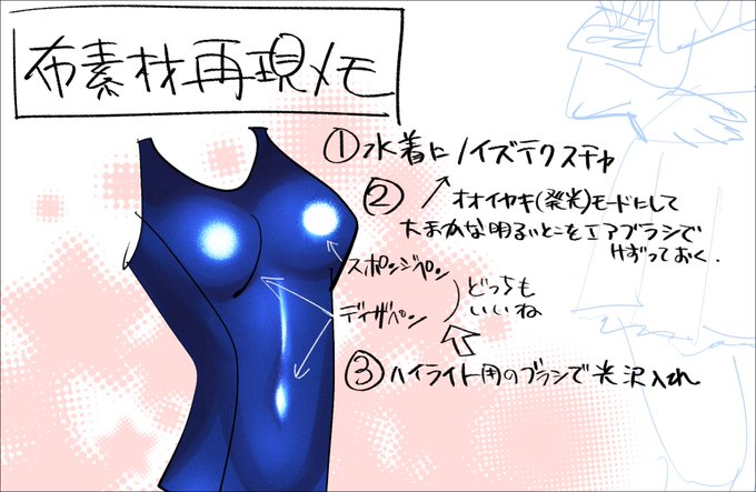 色塗りと背景描きは好きじゃないんですけど、これくらいは着衣フェチとして出来ないとダメだと思い、塗り方を考えてメモに残しました。おそらく本当はもっと複雑な手順が必要なんでしょうけど、私はこれで。 