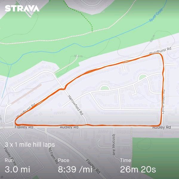 Run_For_Fun_50's tweet image. Morning Hill Work. 3 x 1 mile hill laps.
Uphill - quick
Downhill - quicker
Flat - recovery 
#run #running #runner #training #halfmarathontraining #halfmarathon #morningmotivation #runforfun  strava.app.link/3yl2wqYNaKb