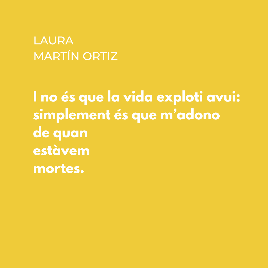 Del poema "Levitat", de Laura Martín Ortiz. Pertany al llibre D'aquest breu somni, que va publicar <a href="/bromera/">Bromera</a> el 2022 amb un pròleg de Lluís Calvo.

#poesia #poesiaencatala #poesiaencatalà #poesiacatalana #donespoetes #poetescatalans #poetescatalanes <a href="/Lluis_Calvo/">Lluís Calvo</a>
