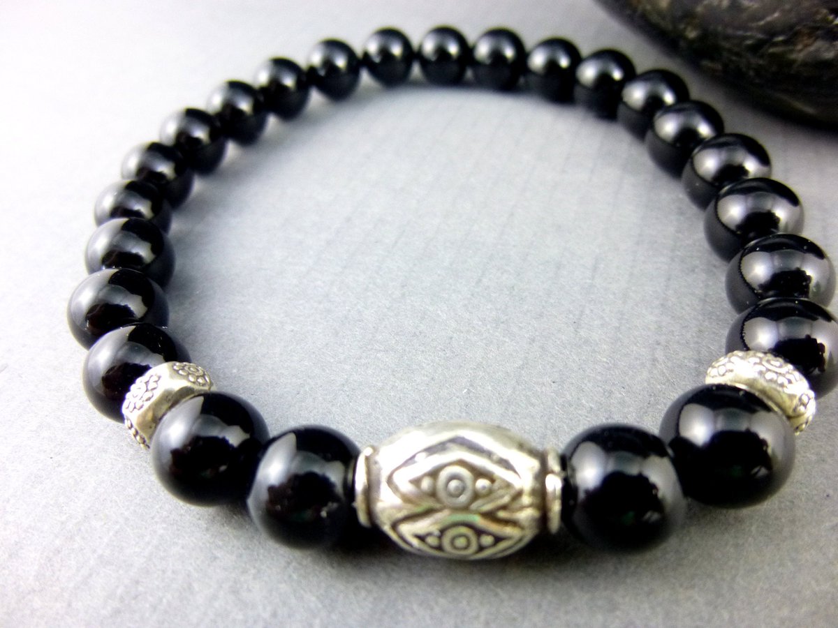 FabulouslyBoho's tweet image. Black Onyx Unisex Stretch Bracelet, Boho Beaded Bracelet, Black &amp;amp; Silver Bracelet, Bohemian Style, For Him, For Her tuppu.net/f95c2433 #FabulouslyBohoBling #Etsy #BohoBracelets