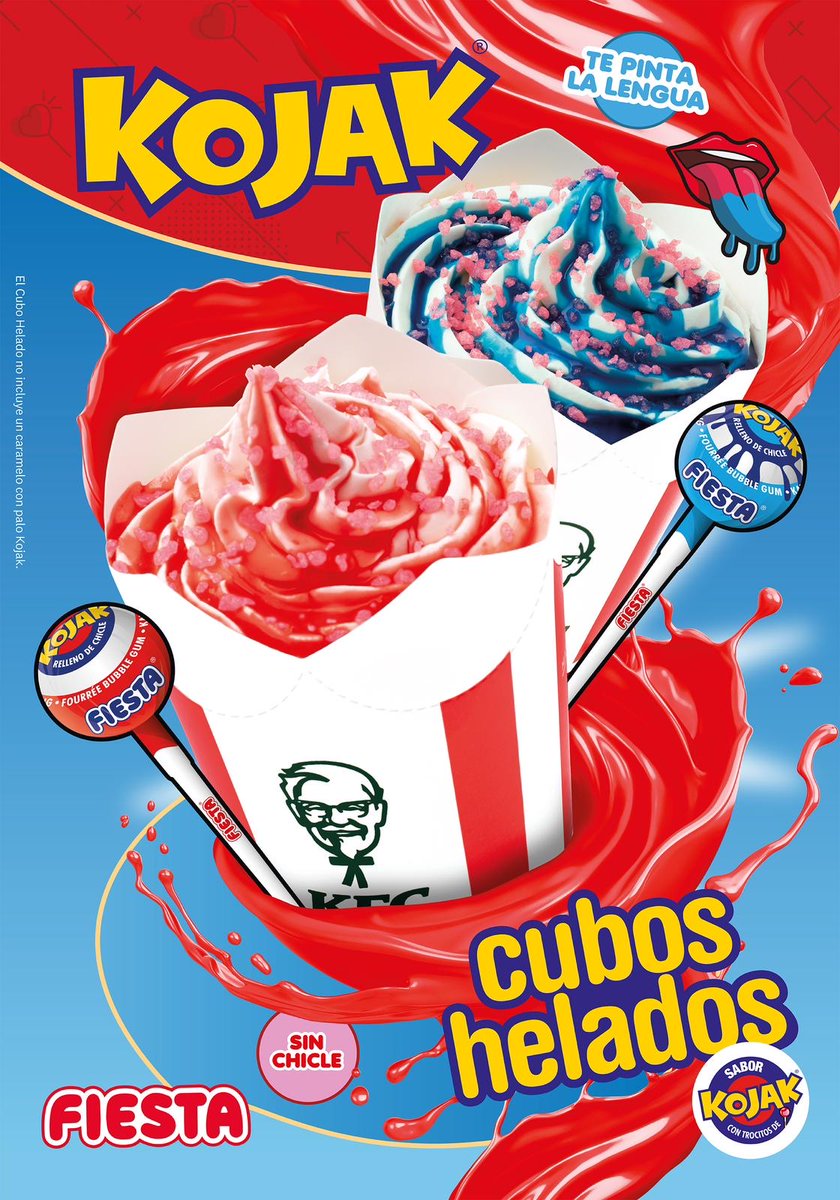 FIESTA_es's tweet photo. Que sí, que sí🥳 Que lo que anunciamos ayer es real😎¡Corre hasta tu KFC más cercano y prueba los nuevos cubos helados con sabor a Kojak y trocitos de....KOJAK, obvio!🤪 ¿Con cuál te quedas?🔴🔵 https://t.co/4KFpLqqqOS