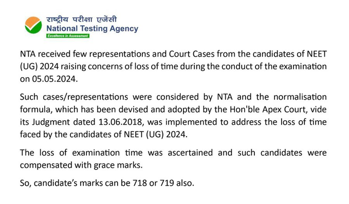 maheshperi's tweet photo. 5. When students raised the scoring issue, NTA came with a weak alibi. They said they awarded grace marks also for 'loss of time'. How did they measure who lost how much time? This was never said nor documented nor announced. It seems to be post facto excuse, a lame one at that. https://t.co/7vQm6dBhwU